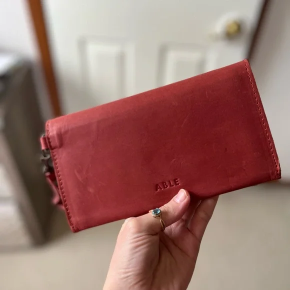 Able Raspberry Leather Clutch Wristlet - Picture 2 of 3